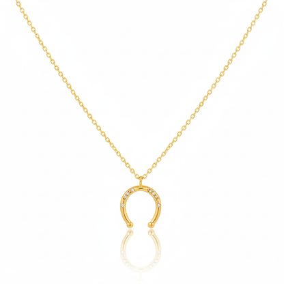 18K Gold Plated CZ Western Horse Shoe Pendant Necklace - Love Mi