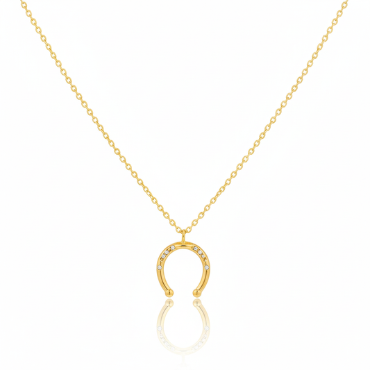 18K Gold Plated CZ Western Horse Shoe Pendant Necklace - Love Mi