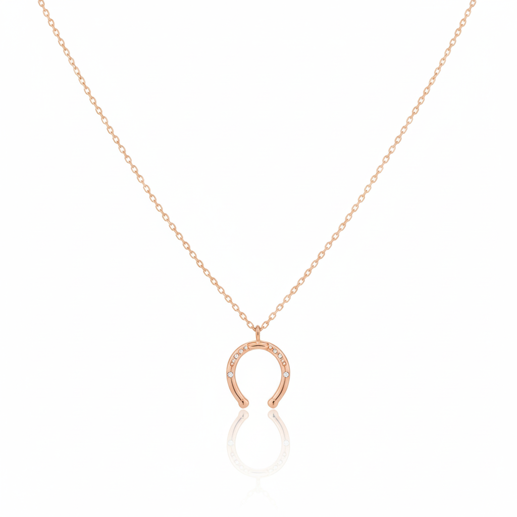18K Gold Plated CZ Western Horse Shoe Pendant Necklace - Love Mi
