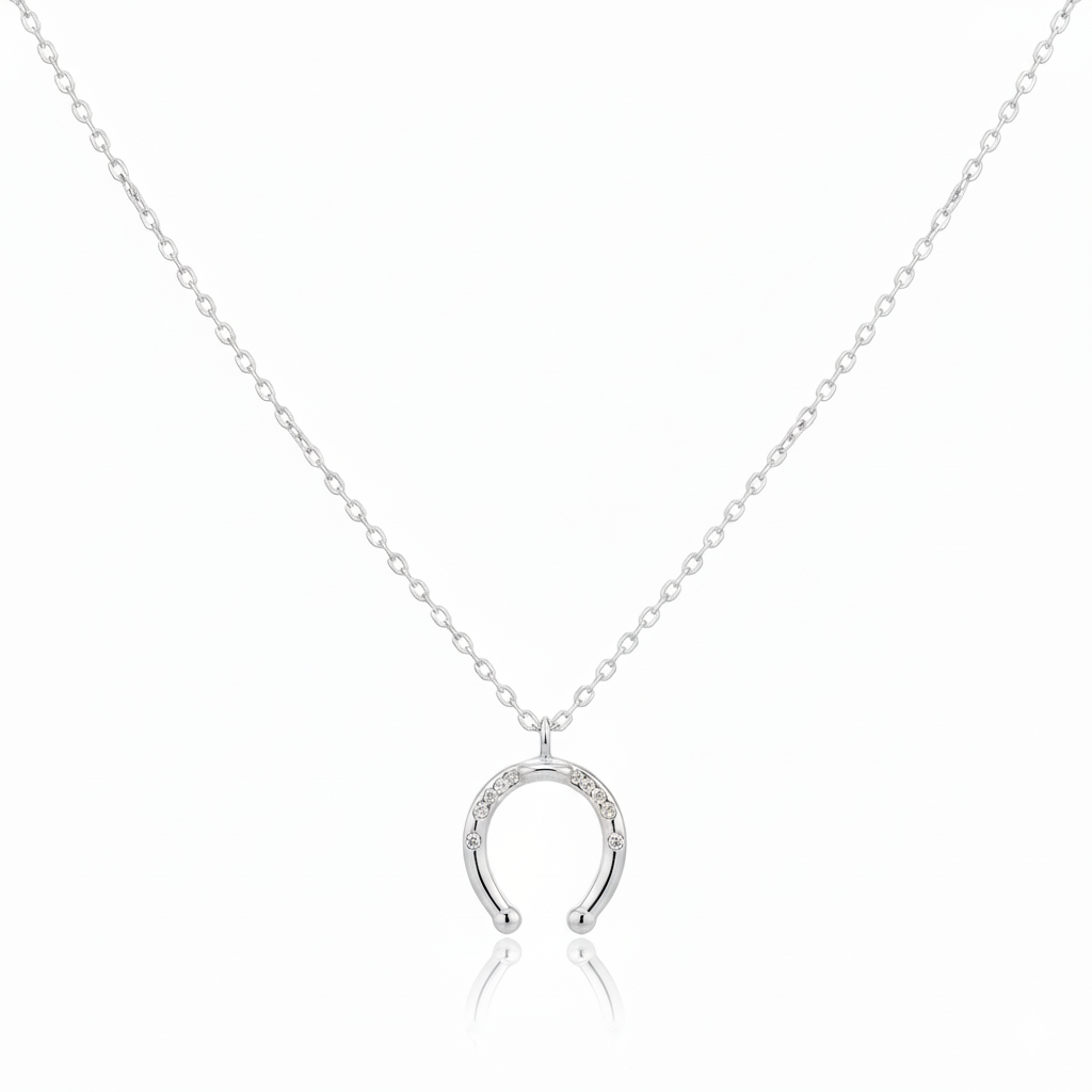 18K Gold Plated CZ Western Horse Shoe Pendant Necklace - Love Mi
