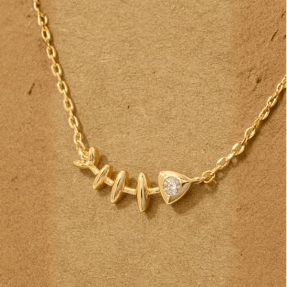 18K Gold Plated CZ Fish Bones Pendant Necklace - Love Mi