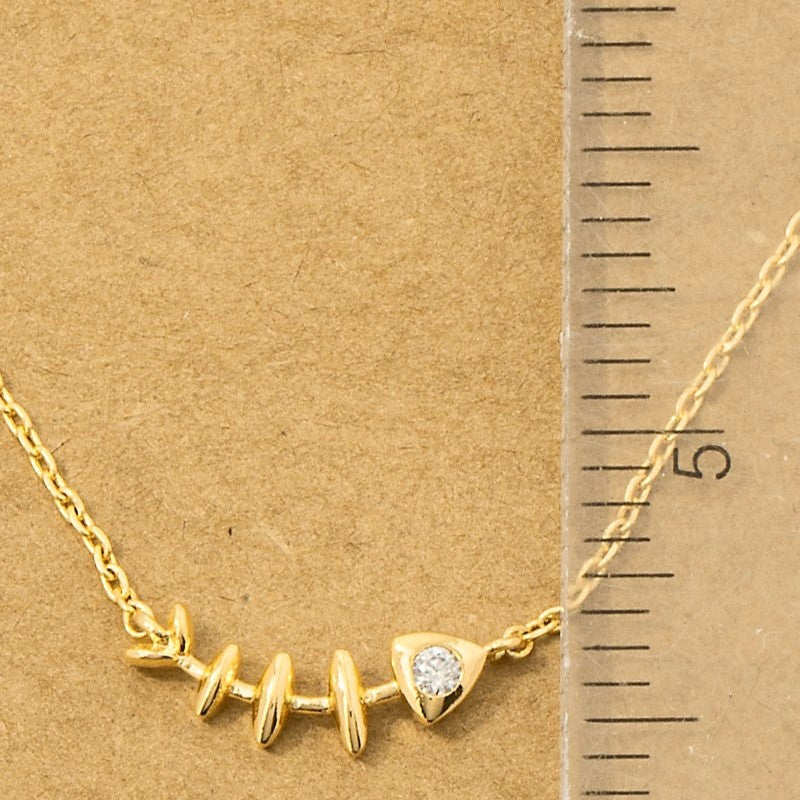 18K Gold Plated CZ Fish Bones Pendant Necklace - Love Mi