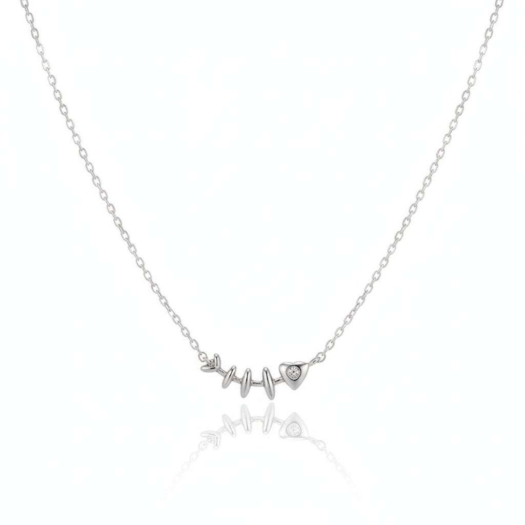 18K Gold Plated CZ Fish Bones Pendant Necklace - Love Mi