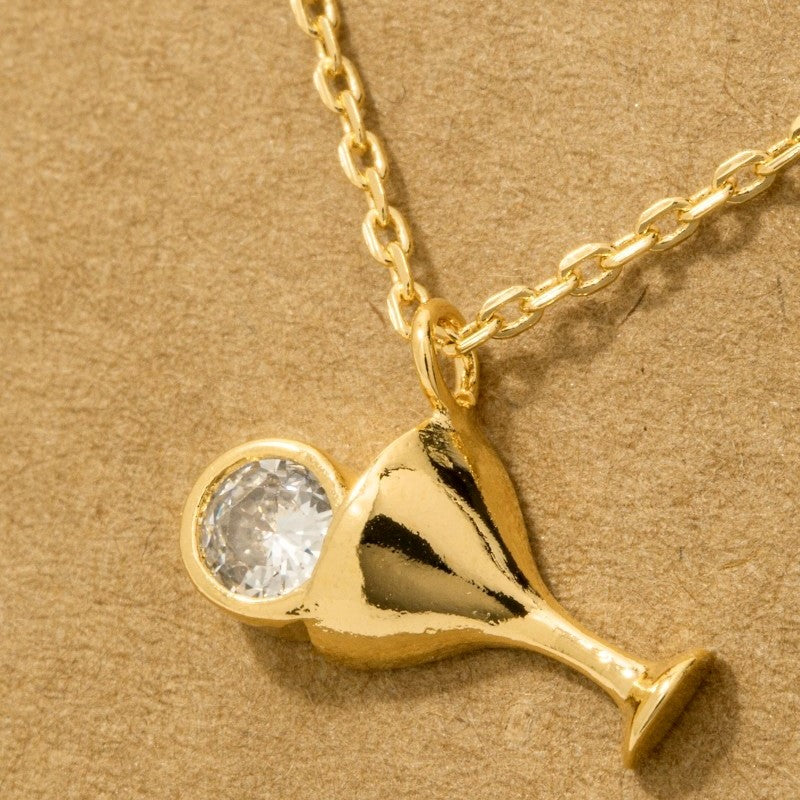 18K Gold Plated CZ Martini Pendant Necklace - Love Mi