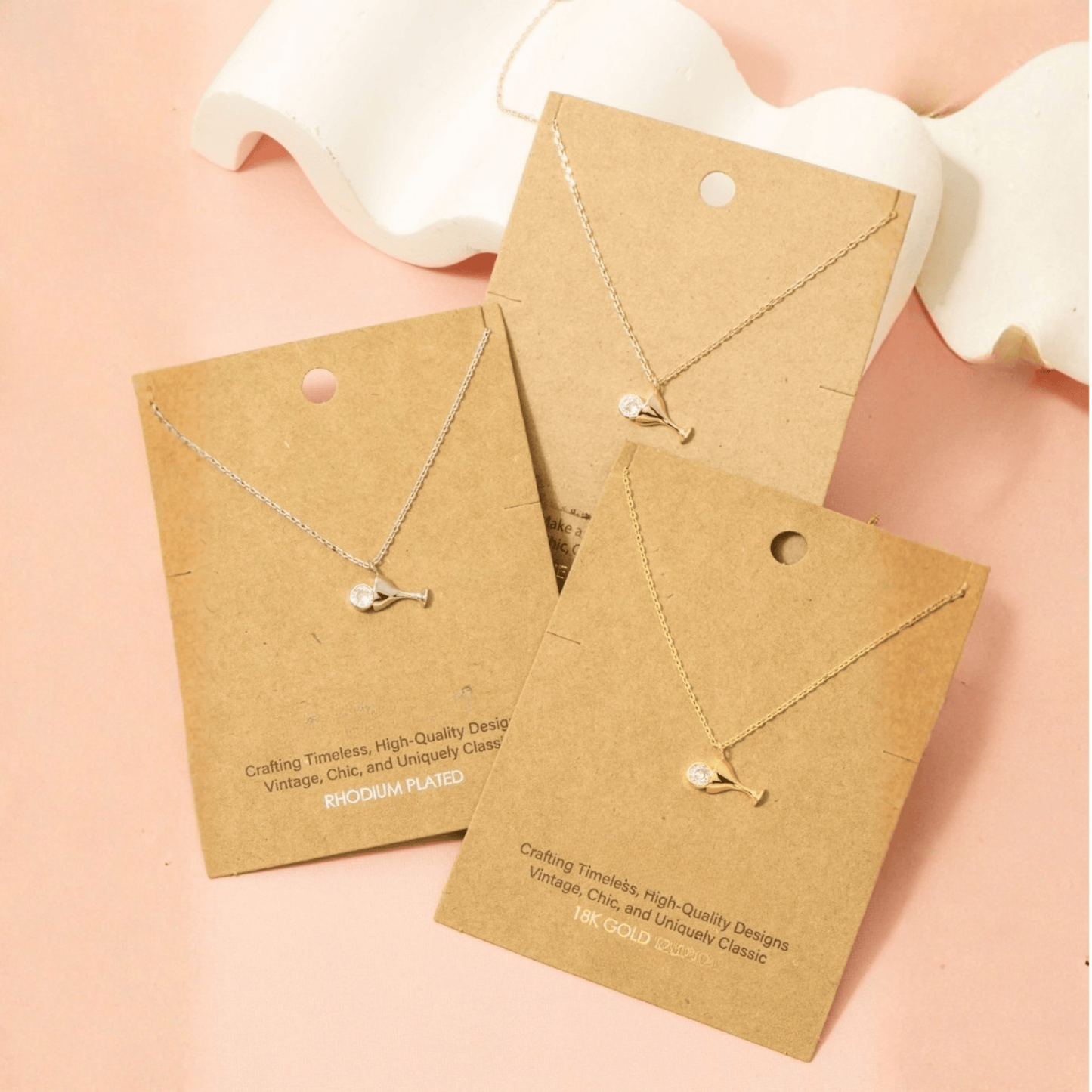 18K Gold Plated CZ Martini Pendant Necklace - Love Mi