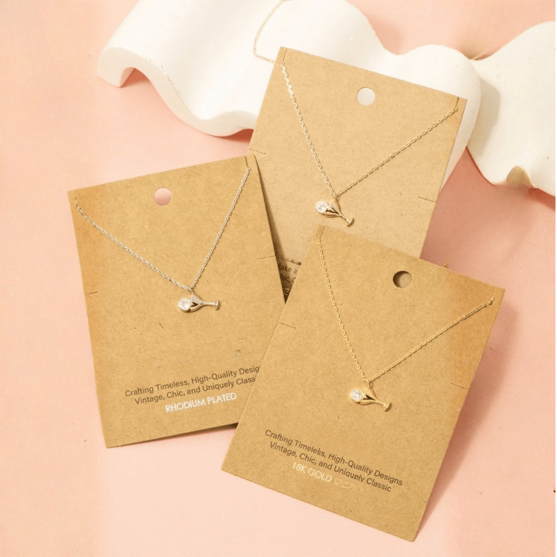 18K Gold Plated CZ Martini Pendant Necklace - Love Mi