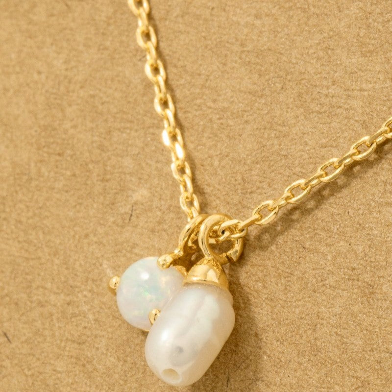 18K Gold Plated Opal and Pearl Charms Chain Necklace - Love Mi