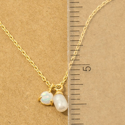 18K Gold Plated Opal and Pearl Charms Chain Necklace - Love Mi
