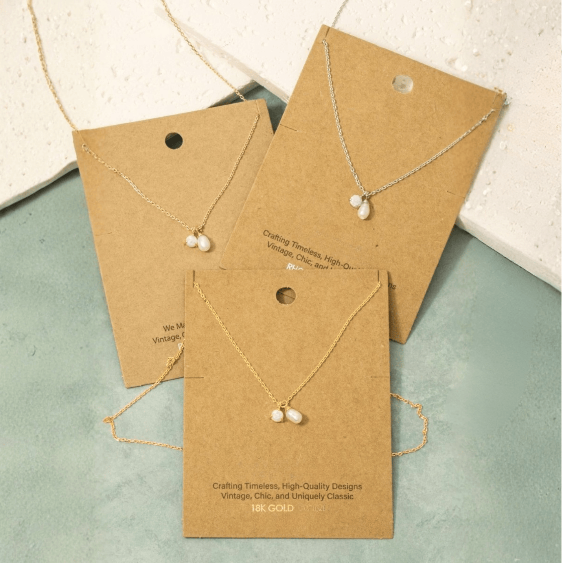 18K Gold Plated Opal and Pearl Charms Chain Necklace - Love Mi