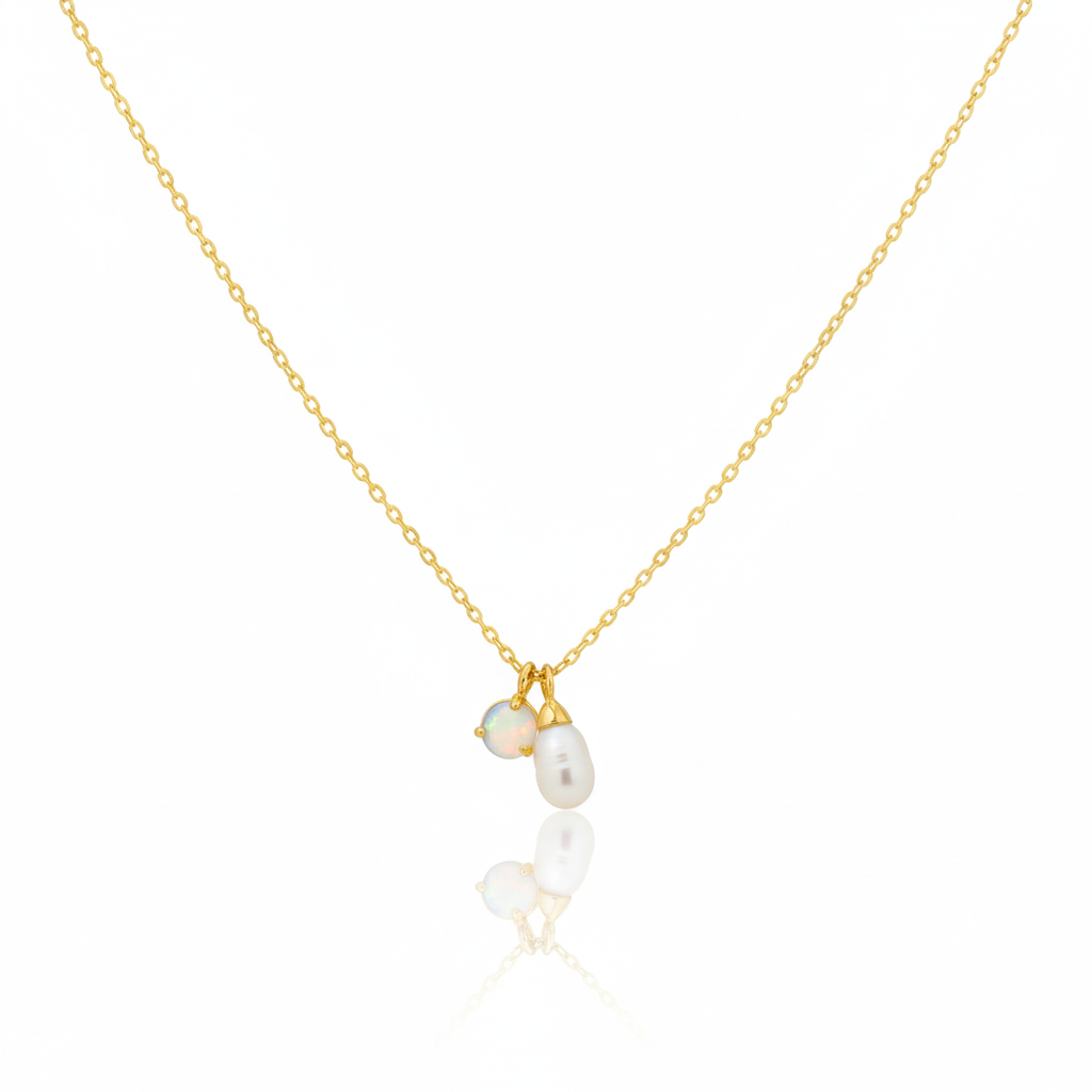 18K Gold Plated Opal and Pearl Charms Chain Necklace - Love Mi