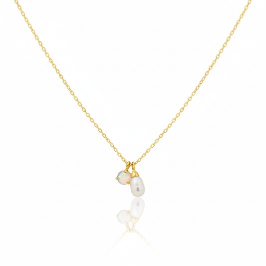 18K Gold Plated Opal and Pearl Charms Chain Necklace - Love Mi