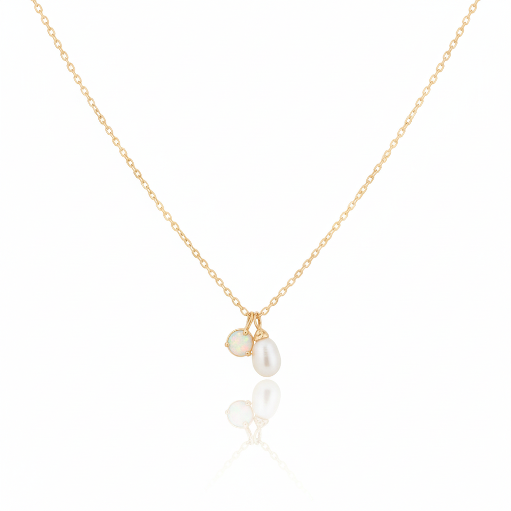 18K Gold Plated Opal and Pearl Charms Chain Necklace - Love Mi