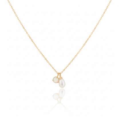 18K Gold Plated Opal and Pearl Charms Chain Necklace - Love Mi