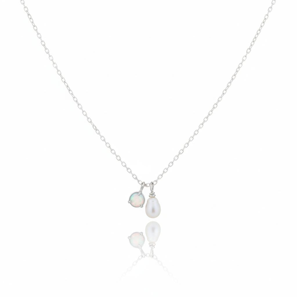 18K Gold Plated Opal and Pearl Charms Chain Necklace - Love Mi