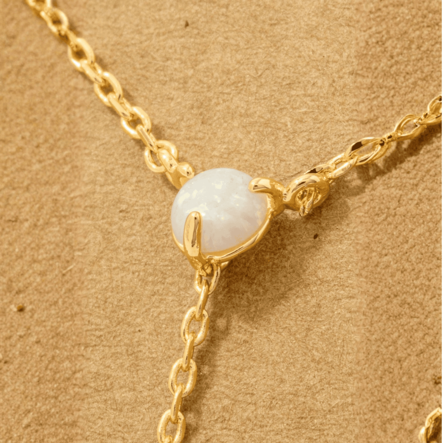 18K Gold Plated Opal and Pearl Charm Y Chain Necklace - Love Mi