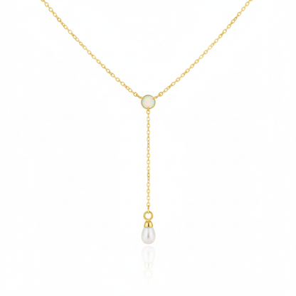 18K Gold Plated Opal and Pearl Charm Y Chain Necklace - Love Mi