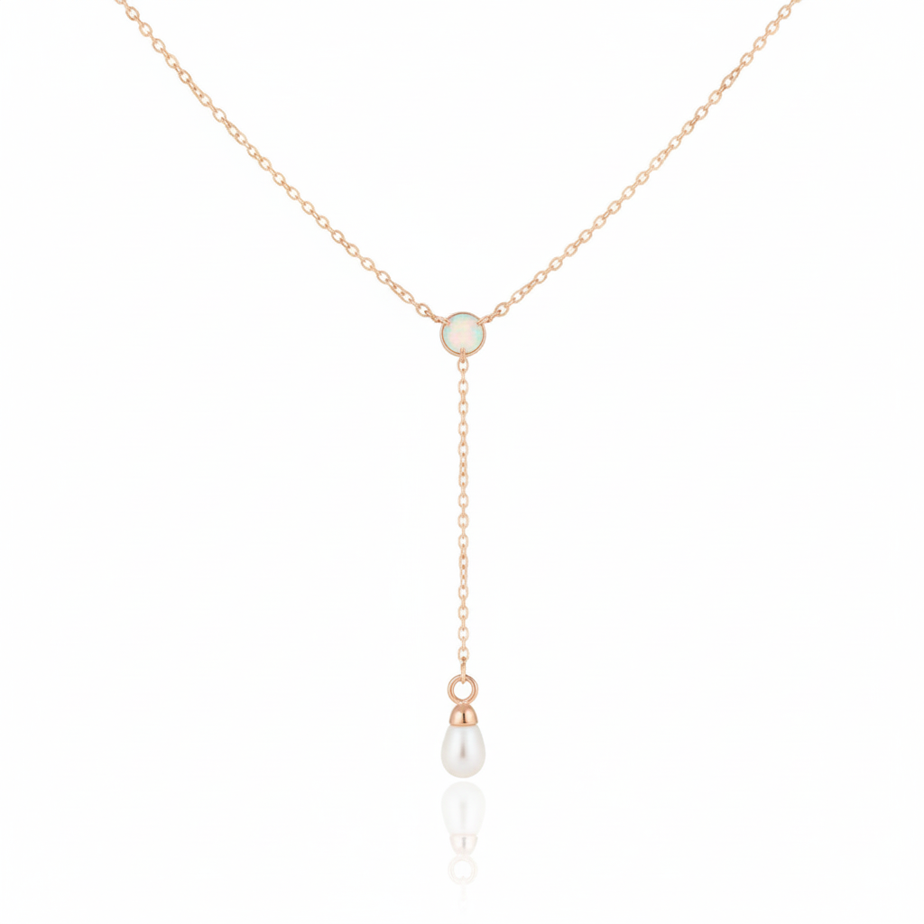 18K Gold Plated Opal and Pearl Charm Y Chain Necklace - Love Mi