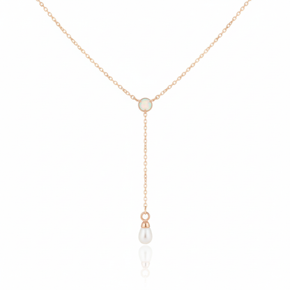 18K Gold Plated Opal and Pearl Charm Y Chain Necklace - Love Mi