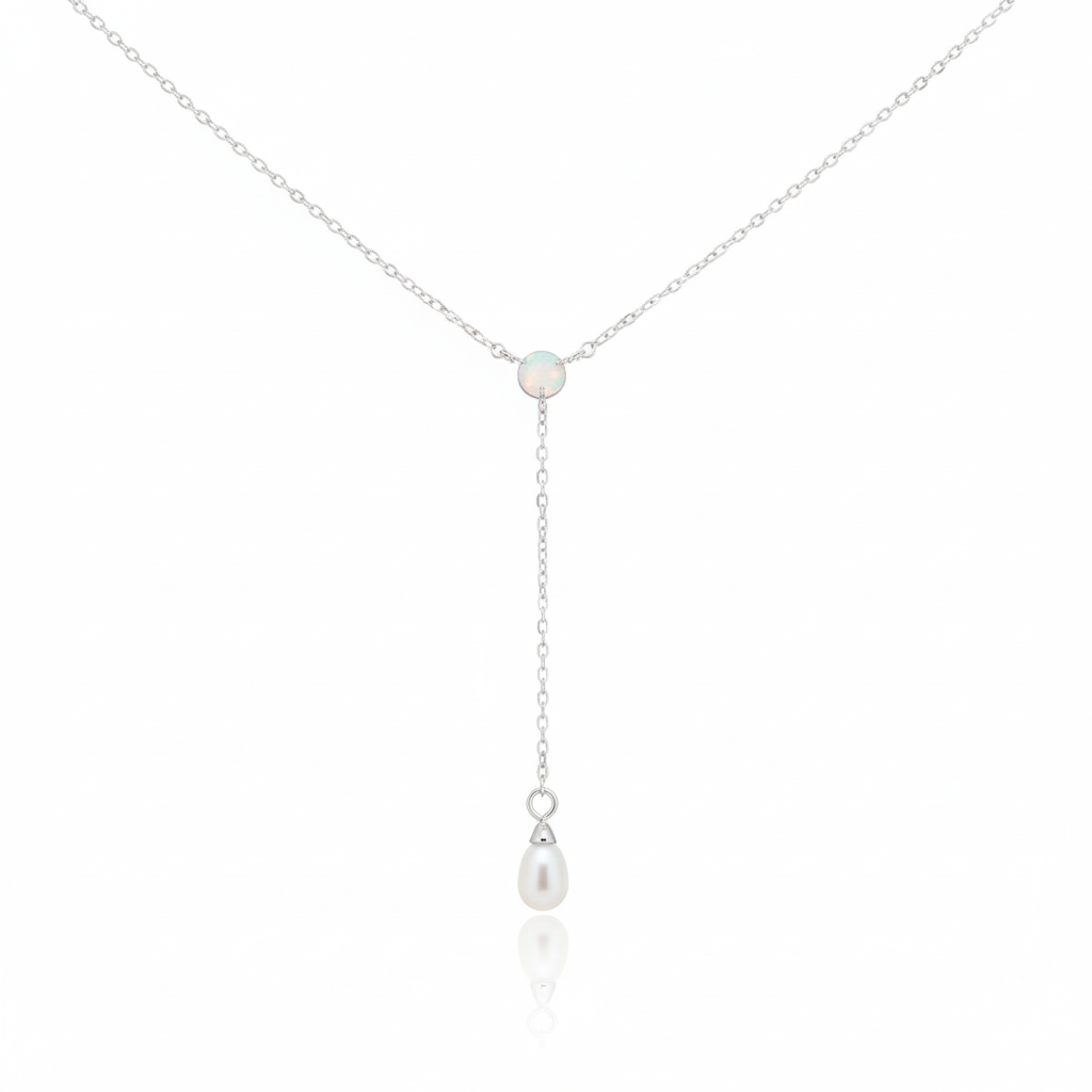 18K Gold Plated Opal and Pearl Charm Y Chain Necklace - Love Mi