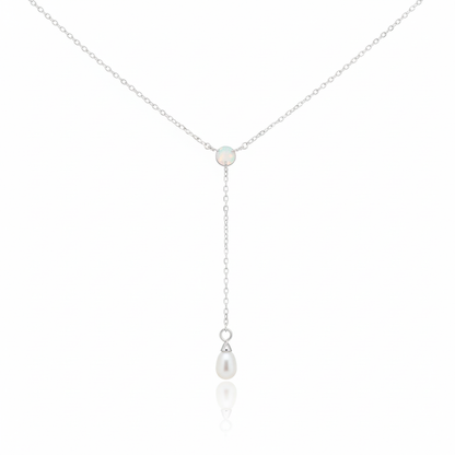 18K Gold Plated Opal and Pearl Charm Y Chain Necklace - Love Mi