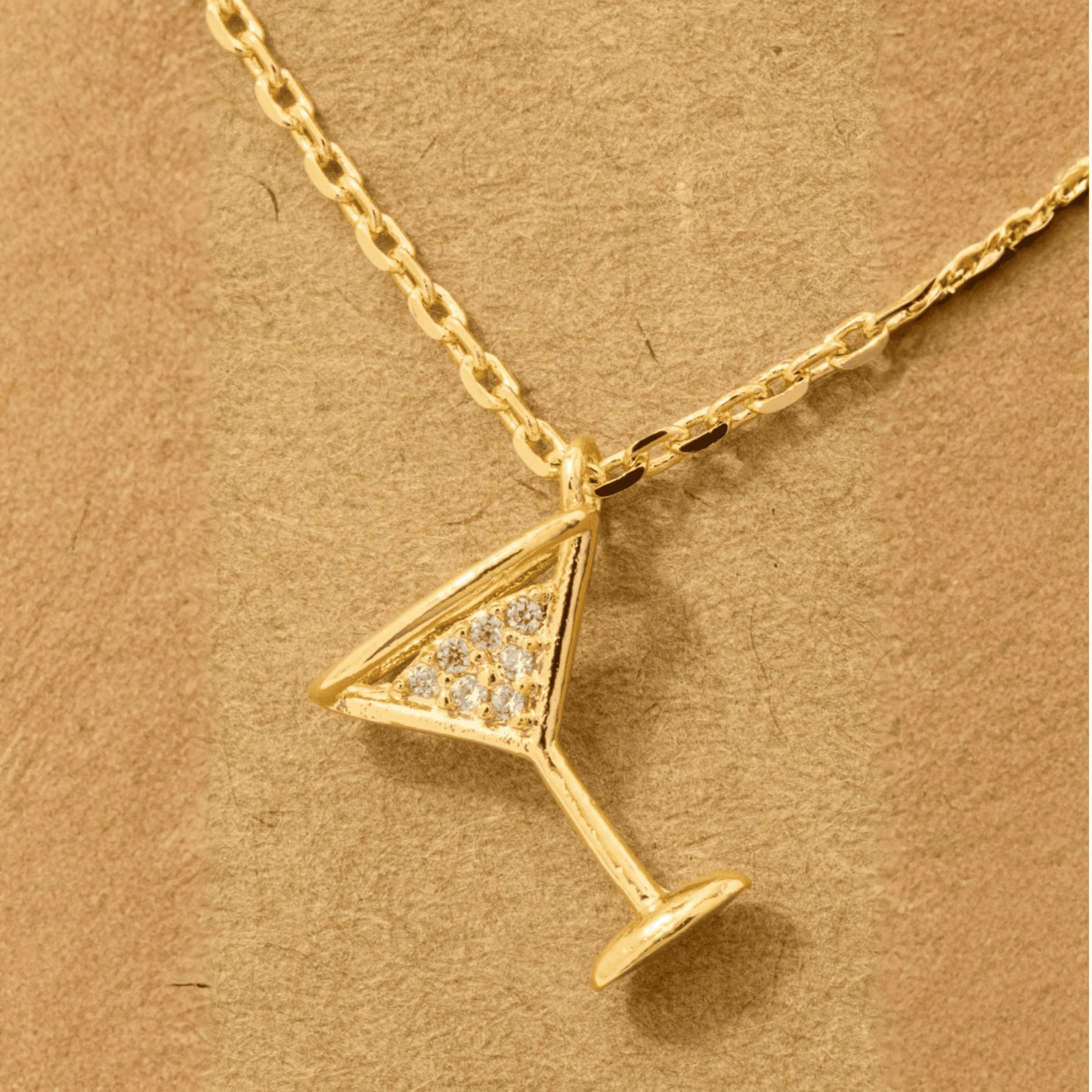 18K Gold Plated CZ Martini Pendant Necklace - Love Mi