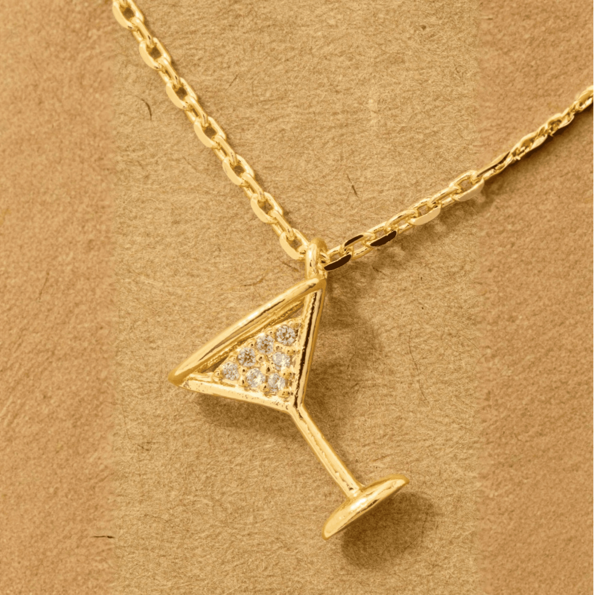18K Gold Plated CZ Martini Pendant Necklace - Love Mi