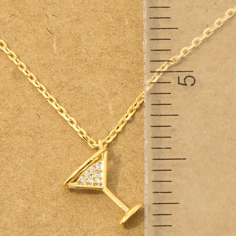 18K Gold Plated CZ Martini Pendant Necklace - Love Mi