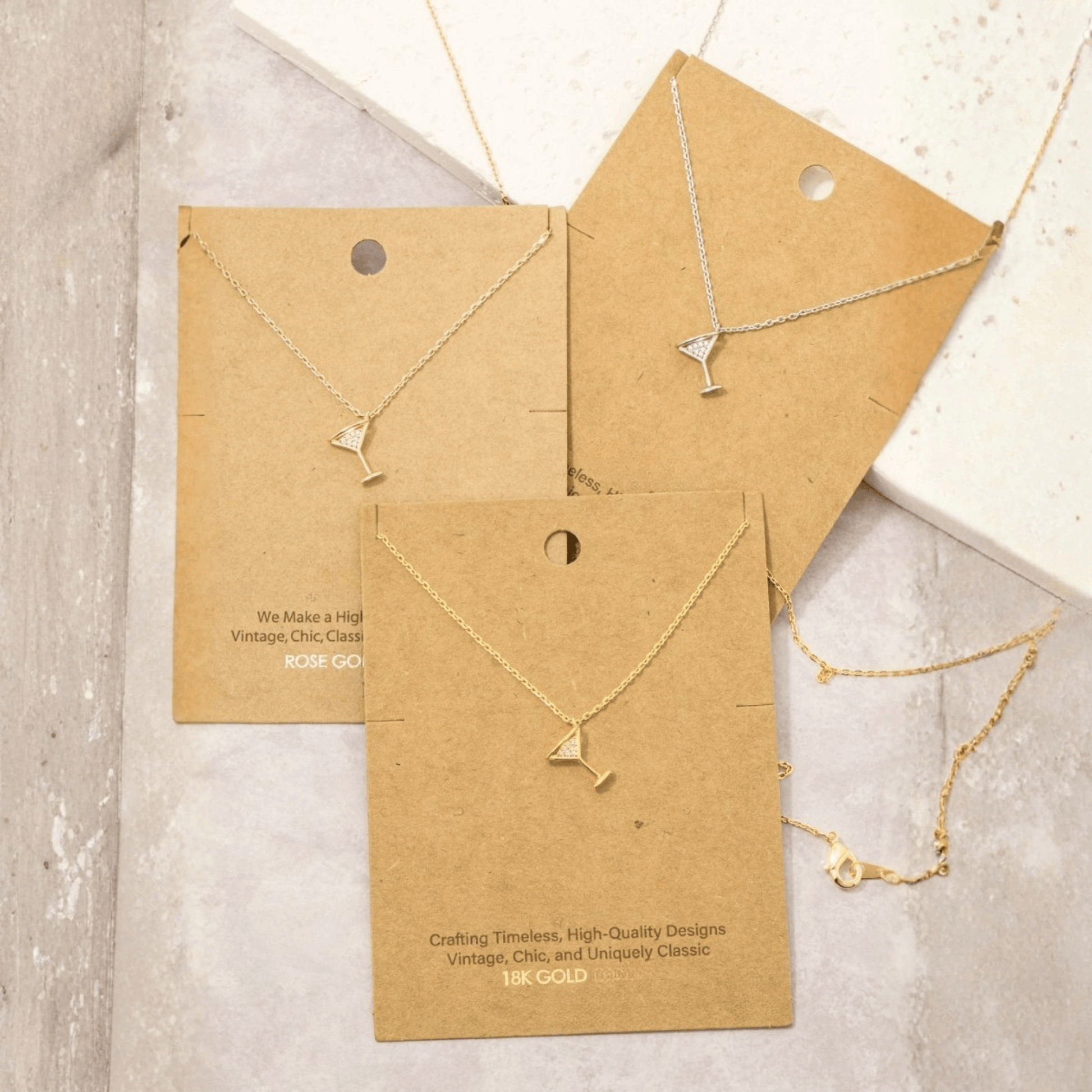 18K Gold Plated CZ Martini Pendant Necklace - Love Mi