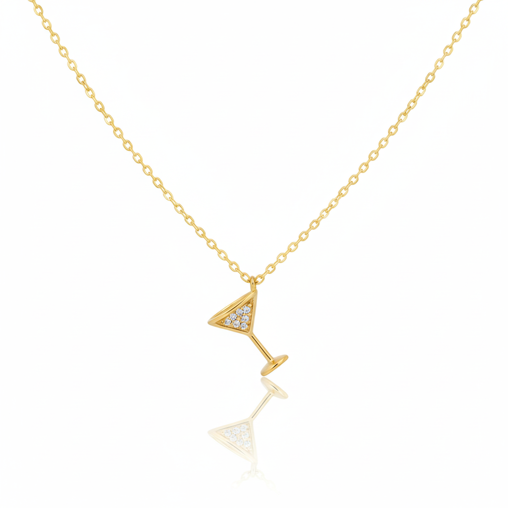 18K Gold Plated CZ Martini Pendant Necklace - Love Mi