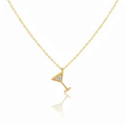 18K Gold Plated CZ Martini Pendant Necklace - Love Mi