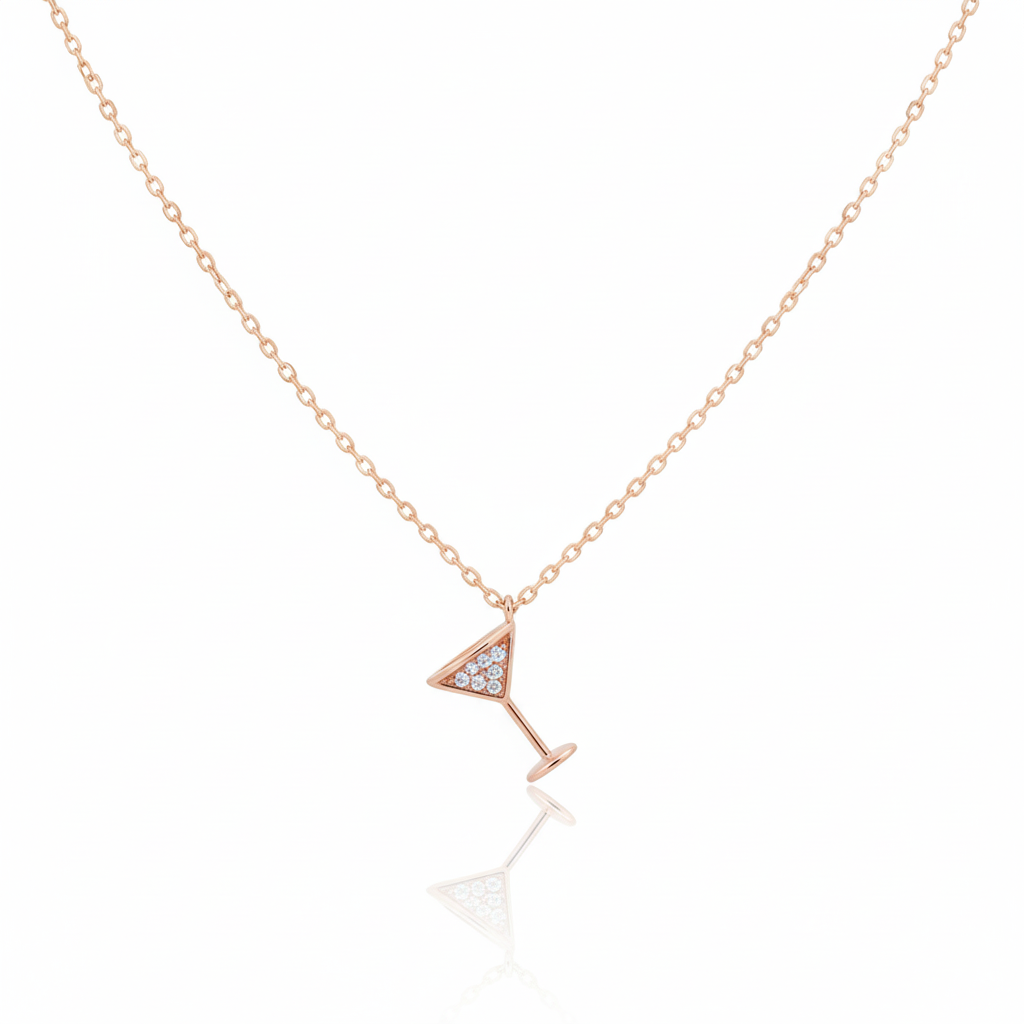 18K Gold Plated CZ Martini Pendant Necklace - Love Mi