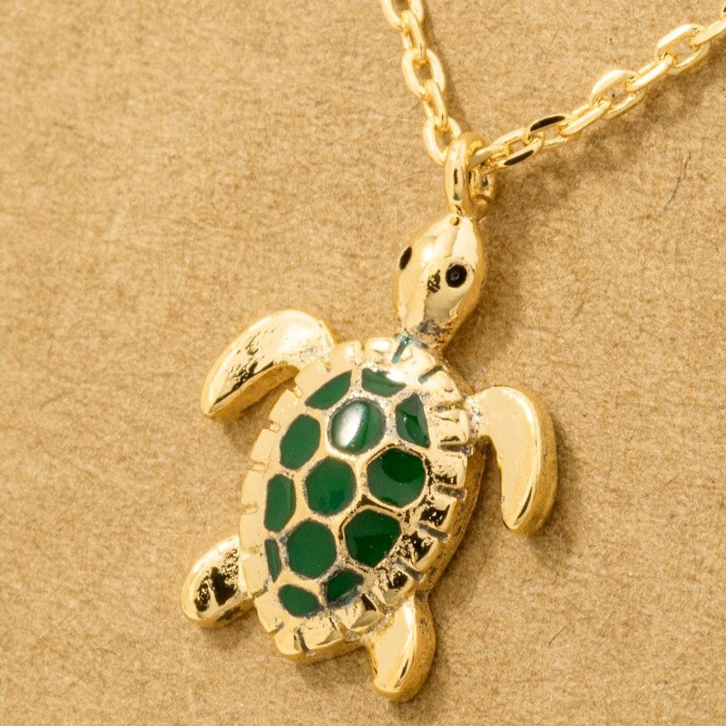 18K Gold Plated Epoxy Turtle Pendant Necklace - Love Mi