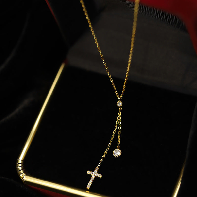 925 Sterling Silver Zircon cable chain Inlay Cross Pendant Necklace - Love Mi