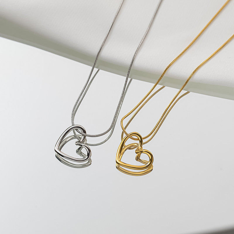 retro simple style heart shape titanium steel plating necklace - Love Mi