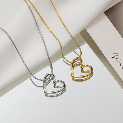 retro simple style heart shape titanium steel plating necklace - Love Mi