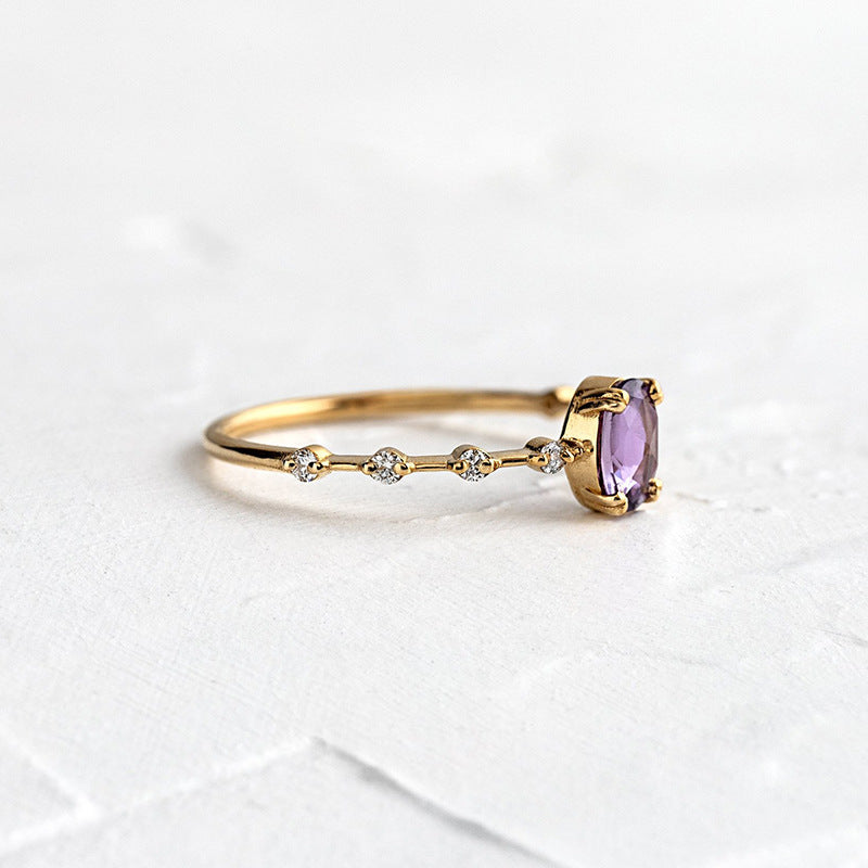 light luxury 18k gold female ring geometric purple zircon simple copper ring - Love Mi