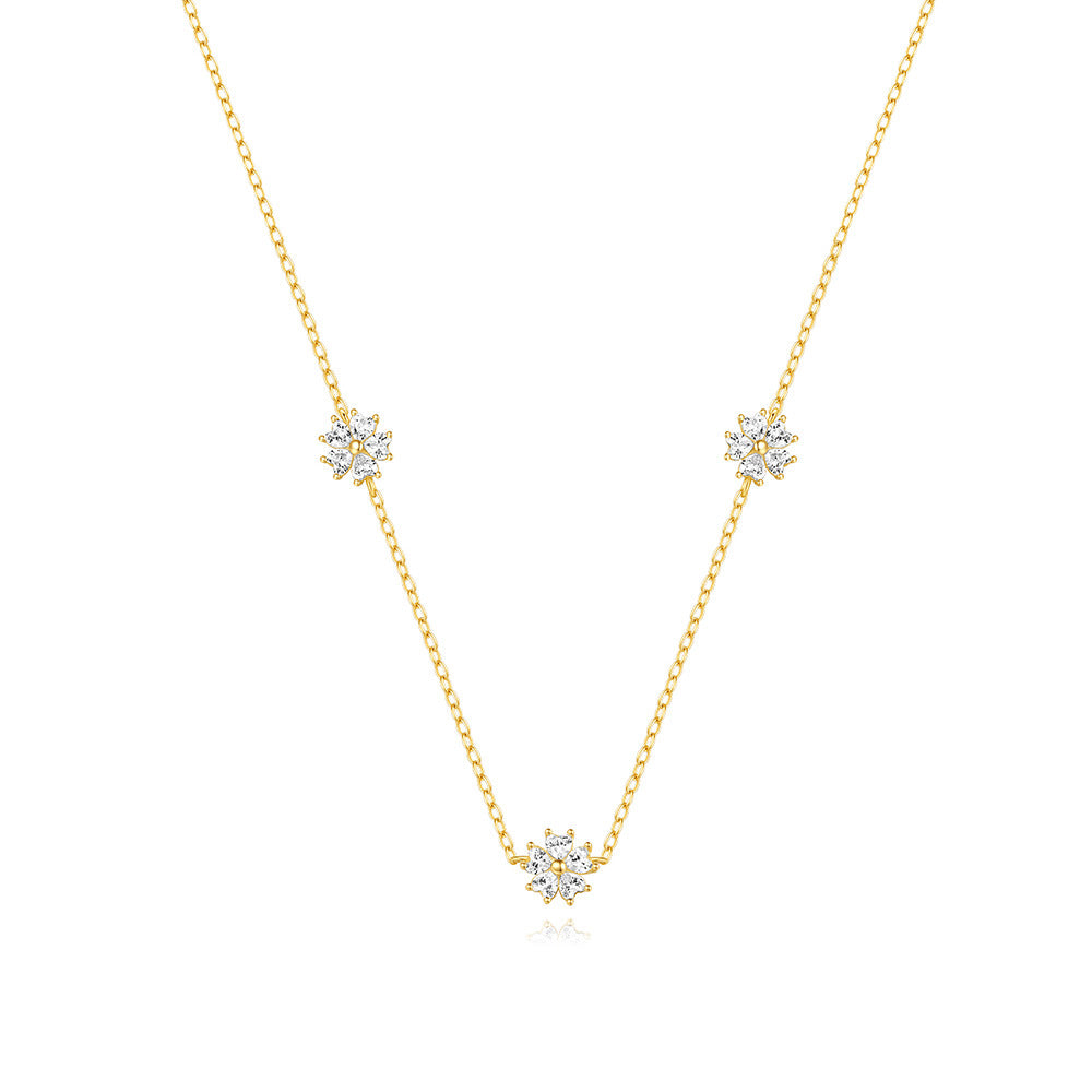 925 Sterling Silver Zircon cable chain Inlay Flower Necklace - Love Mi