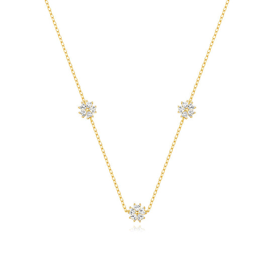 925 Sterling Silver Zircon cable chain Inlay Flower Necklace - Love Mi