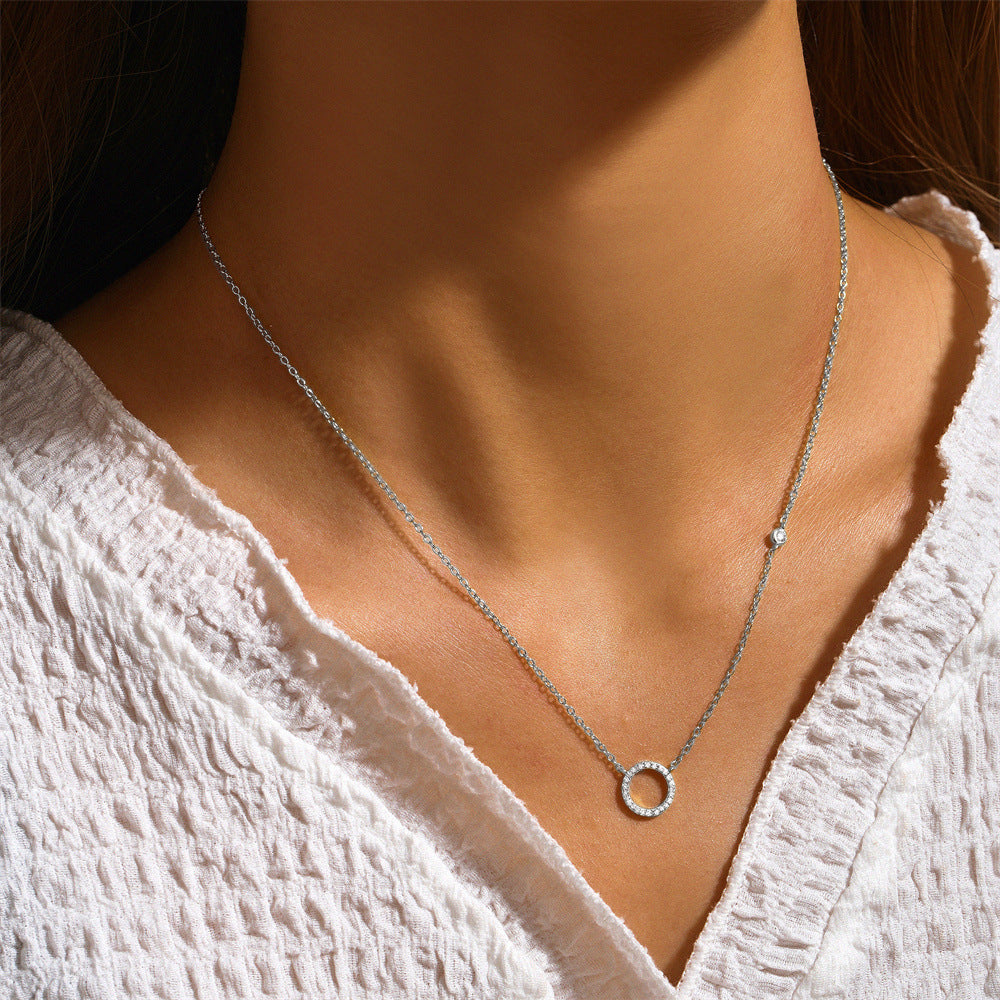 925 Sterling Silver Plating Circle Pendant Necklace - Love Mi