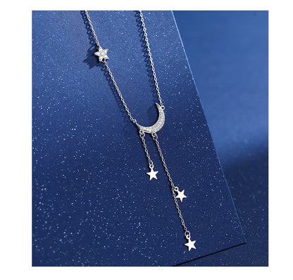 925 Sterling Silver Zircon cable chain Plating Star Moon Pendant Necklace