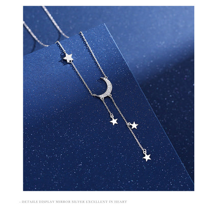 925 Sterling Silver Zircon cable chain Plating Star Moon Pendant Necklace