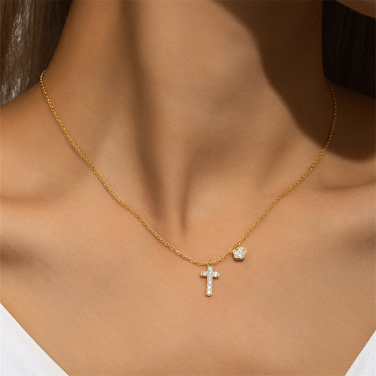 925 Sterling Silver Zircon cable chain Plating Cross Flower Multi Charms Necklace