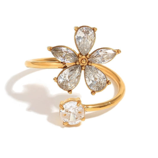 Jewelry Vintage Style Classic Style Flower 304 Stainless Steel Zircon Plating Open Rings - Love Mi