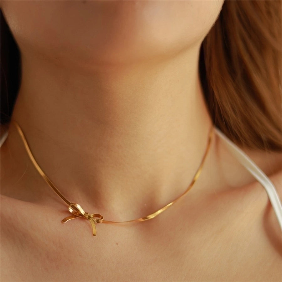 Stainless Steel 18K Gold Plated Simple Style Classic Style Plating Bow Knot Necklace - Love Mi