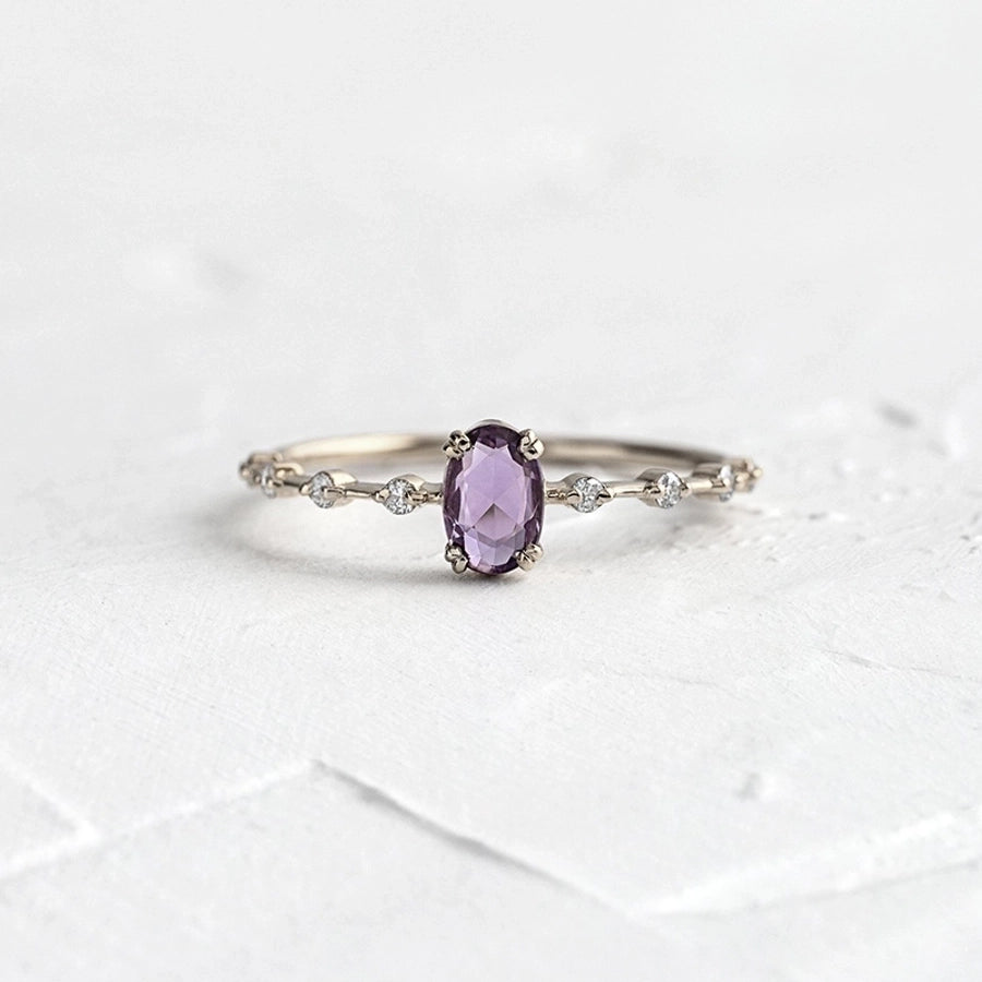 light luxury 18k gold female ring geometric purple zircon simple copper ring - Love Mi