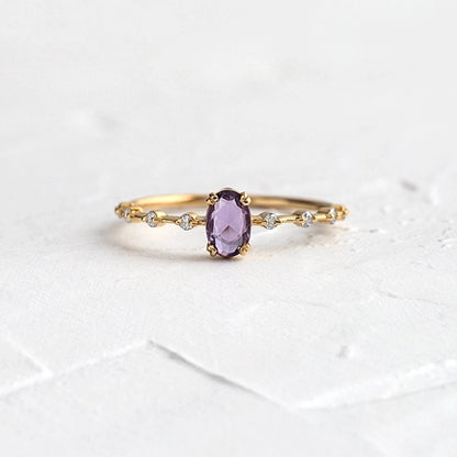 light luxury 18k gold female ring geometric purple zircon simple copper ring - Love Mi