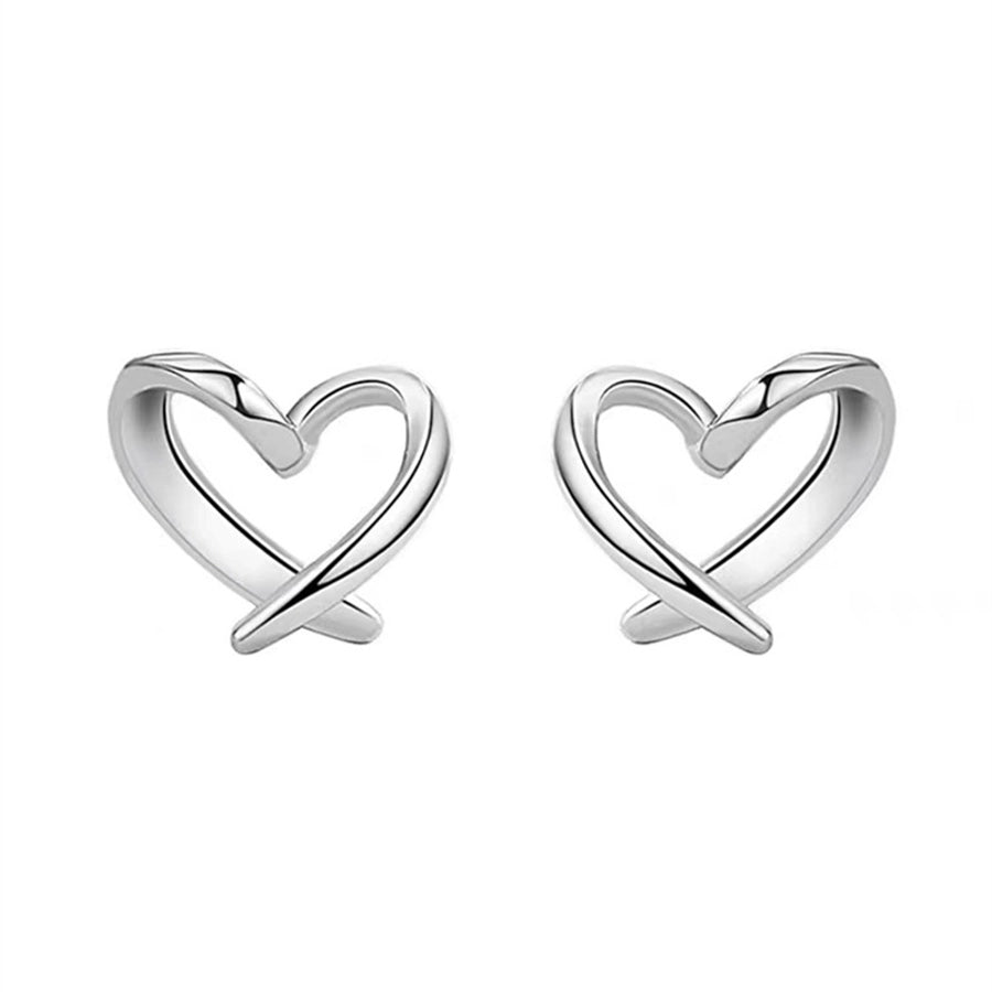 1 Pair 925 Sterling Silver Heart Shape Ear Studs - Love Mi