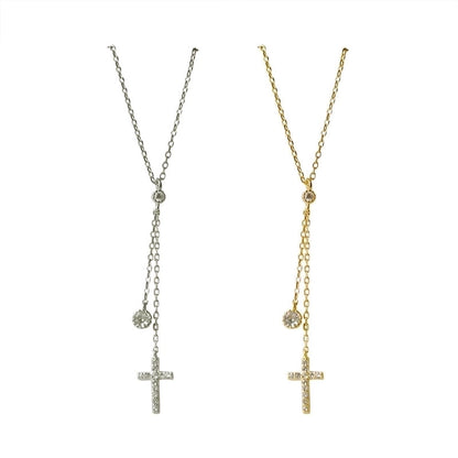 925 Sterling Silver Zircon cable chain Inlay Cross Pendant Necklace - Love Mi