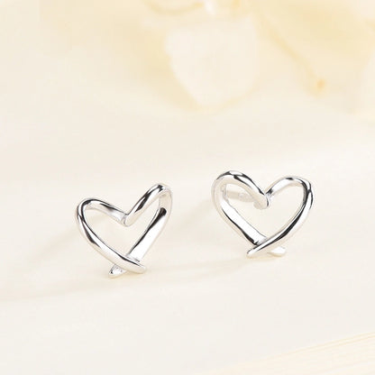 1 Pair 925 Sterling Silver Heart Shape Ear Studs - Love Mi