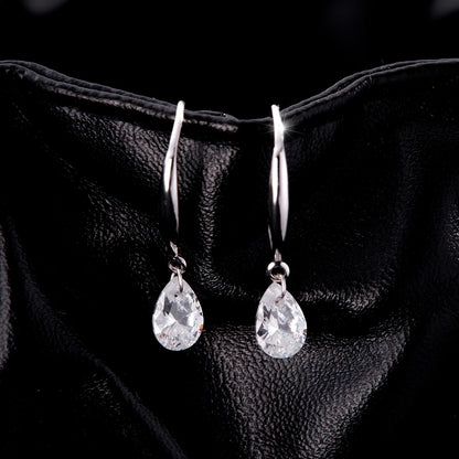 1 Pair Rhodium Plated 925 Sterling Silver Zircon 925 Sterling Silver Earrings Water Droplets Drop Earrings